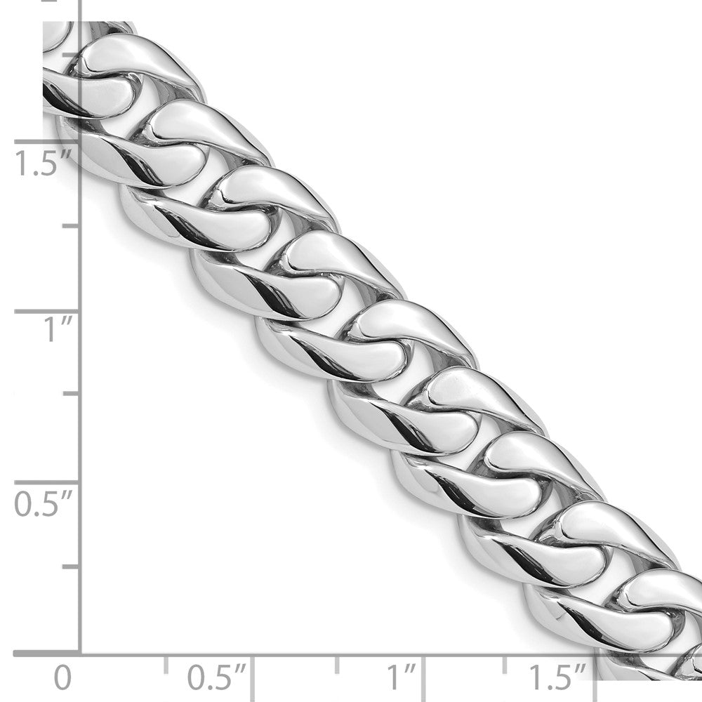 Solid 14K White Gold 22 inch 10.8mm Hand Polished Rounded Curb Link with Box Catch Clasp Chain Necklace