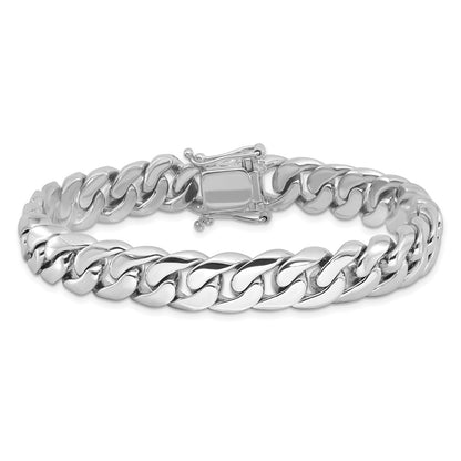 Solid 14K White Gold 8 inch 10.8mm Hand Polished Rounded Curb Link with Box Catch Clasp Bracelet