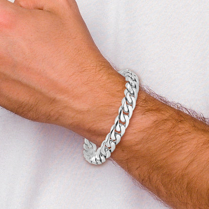Solid 14K White Gold 8 inch 10.8mm Hand Polished Rounded Curb Link with Box Catch Clasp Bracelet