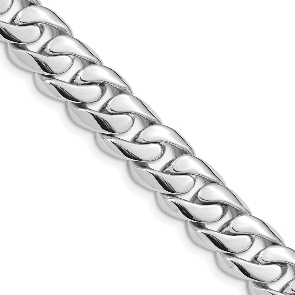Solid 14K White Gold 9 inch 10.8mm Hand Polished Rounded Curb Link with Box Catch Clasp Bracelet