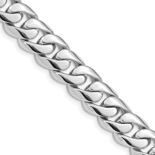 Solid 14K White Gold 9 inch 10.8mm Hand Polished Rounded Curb Link with Box Catch Clasp Bracelet
