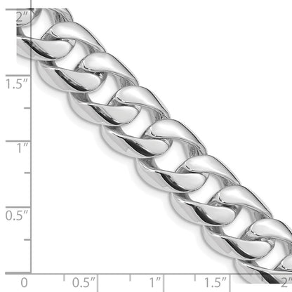 Solid 14K White Gold 9 inch 13.4mm Hand Polished Rounded Curb Link with Box Catch Clasp Bracelet