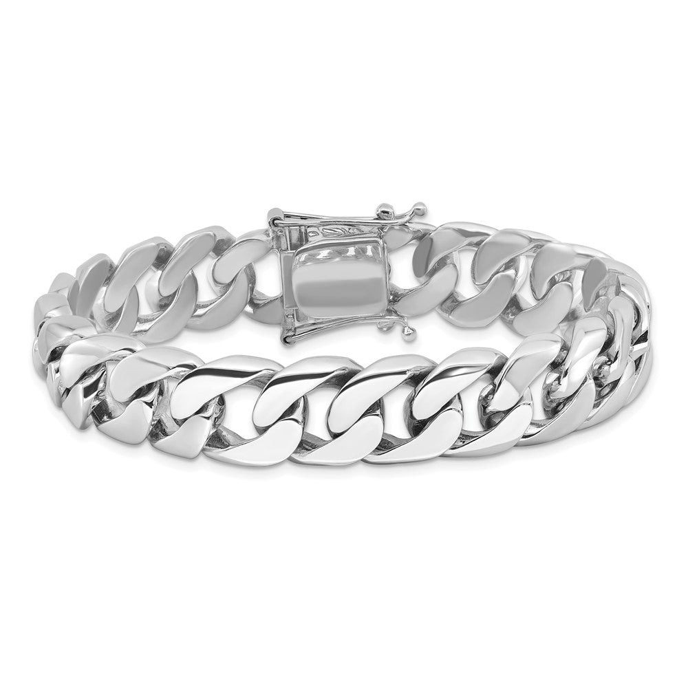 Solid 14K White Gold 8 inch 13.4mm Hand Polished Rounded Curb Link with Box Catch Clasp Bracelet