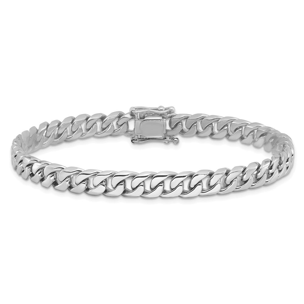 Solid 14K White Gold 8 inch 6.8mm Hand Polished Flat Beveled Curb Link with Box Catch Clasp Bracelet