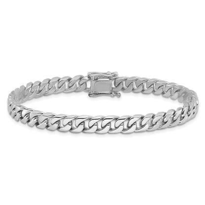 Solid 14K White Gold 8 inch 6.8mm Hand Polished Flat Beveled Curb Link with Box Catch Clasp Bracelet