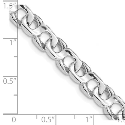 Solid 14K White Gold  22 inch 7.4mm Hand Polished Fancy Link with Fancy Lobster Clasp Chain Necklace