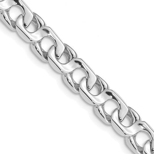 Solid 14K White Gold  9 inch 7.4mm Hand Polished Fancy Link with Fancy Lobster Clasp Bracelet