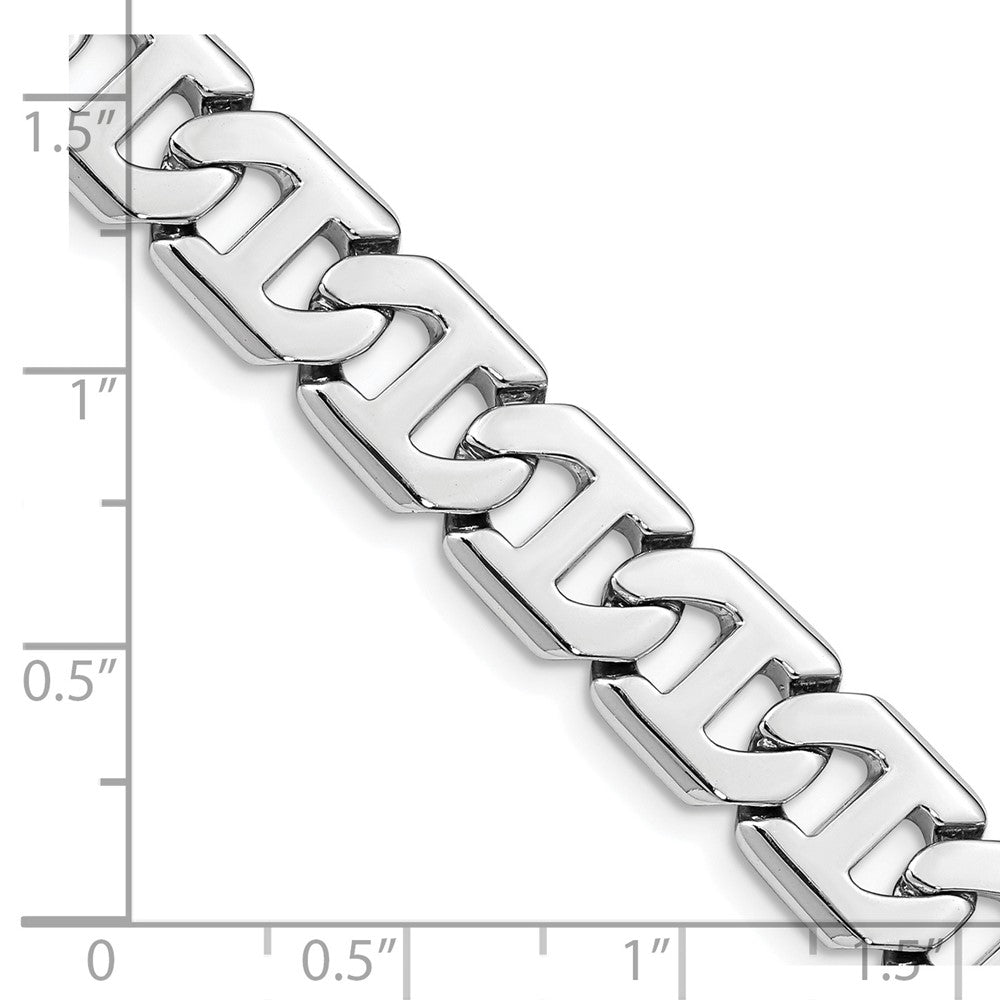 Solid 14K White Gold 24 inch 8.5mm Hand Polished Fancy Link with Box Catch Clasp Chain Necklace