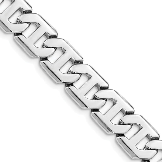 Solid 14K White Gold 9 inch 8.5mm Hand Polished Fancy Link with Box Catch Clasp Bracelet