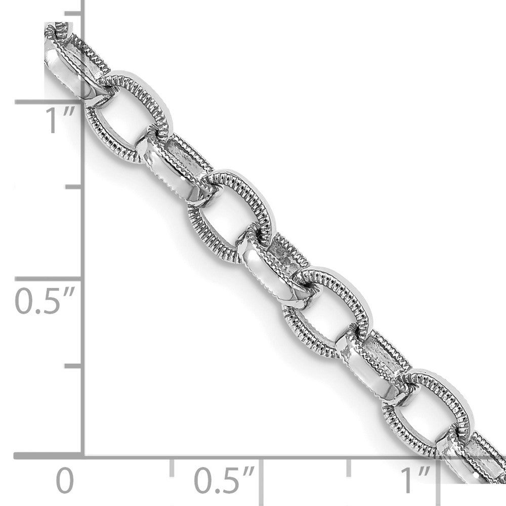 Solid 14K White Gold 18 inch 5mm Hand Polished with Ridged Edge Fancy Link Fancy Lobster Clasp Chain Necklace
