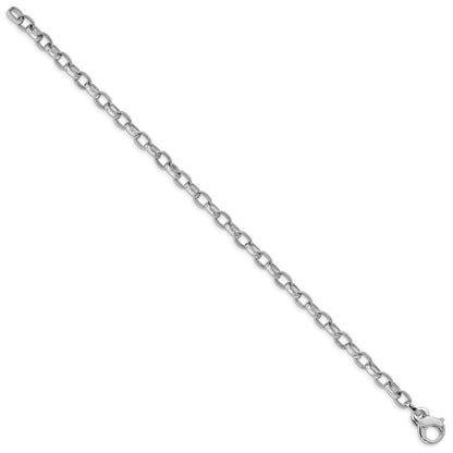 Solid 14K White Gold 7.5 inch 5mm Hand Polished with Ridged Edge Fancy Link Fancy Lobster Clasp Bracelet