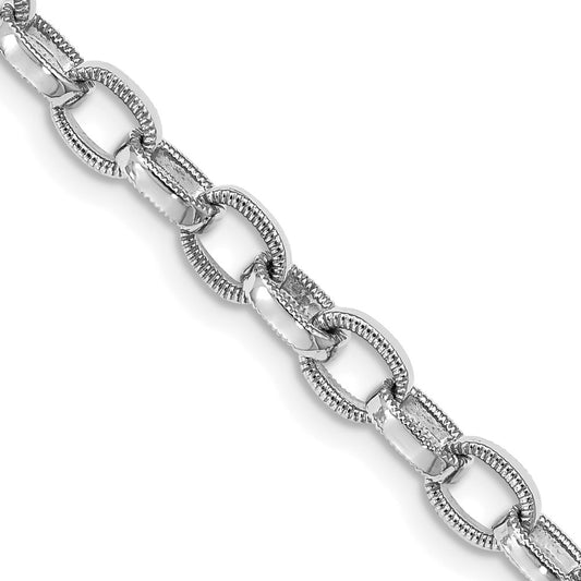 Solid 14K White Gold 18 inch 5mm Hand Polished with Ridged Edge Fancy Link Fancy Lobster Clasp Chain Necklace