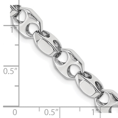 Solid 14K White Gold 20 inch 7.2mm Hand Polished Fancy Link with Fancy Lobster Clasp Chain Necklace