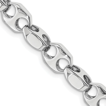Solid 14K White Gold 20 inch 7.2mm Hand Polished Fancy Link with Fancy Lobster Clasp Chain Necklace