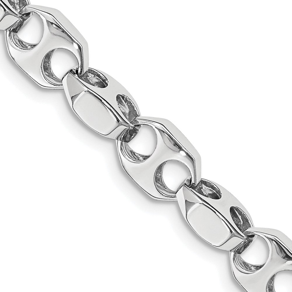 Solid 14K White Gold 24 inch 7.2mm Hand Polished Fancy Link with Fancy Lobster Clasp Chain Necklace