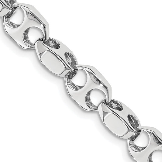 Solid 14K White Gold 24 inch 7.2mm Hand Polished Fancy Link with Fancy Lobster Clasp Chain Necklace