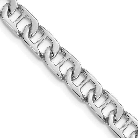 Solid 14K White Gold 7.25 inch 6.5mm Hand Polished Fancy Anchor Link with Fancy Lobster Clasp Bracelet