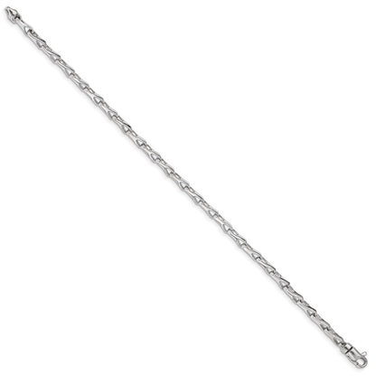 Solid 14K White Gold 7.25 inch 3.5mm Hand Polished Fancy Link with Lobster Clasp Bracelet