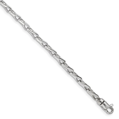 Solid 14K White Gold 7.25 inch 3.5mm Hand Polished Fancy Link with Lobster Clasp Bracelet