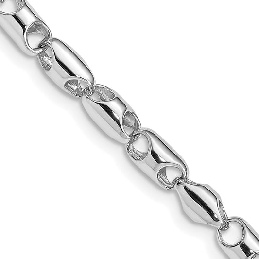 Solid 14K White Gold 24 inch 4.1mm Polished Fancy Barrel Link with Fancy Lobster Clasp Chain Necklace