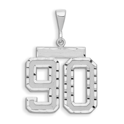 14k White Goldw Large Brushed Diamond-cut Number 90 Charm