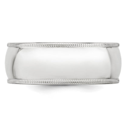 Solid 10K White Gold 8mm Milgrain Half Round Men's/Women's Wedding Band Ring Size 14