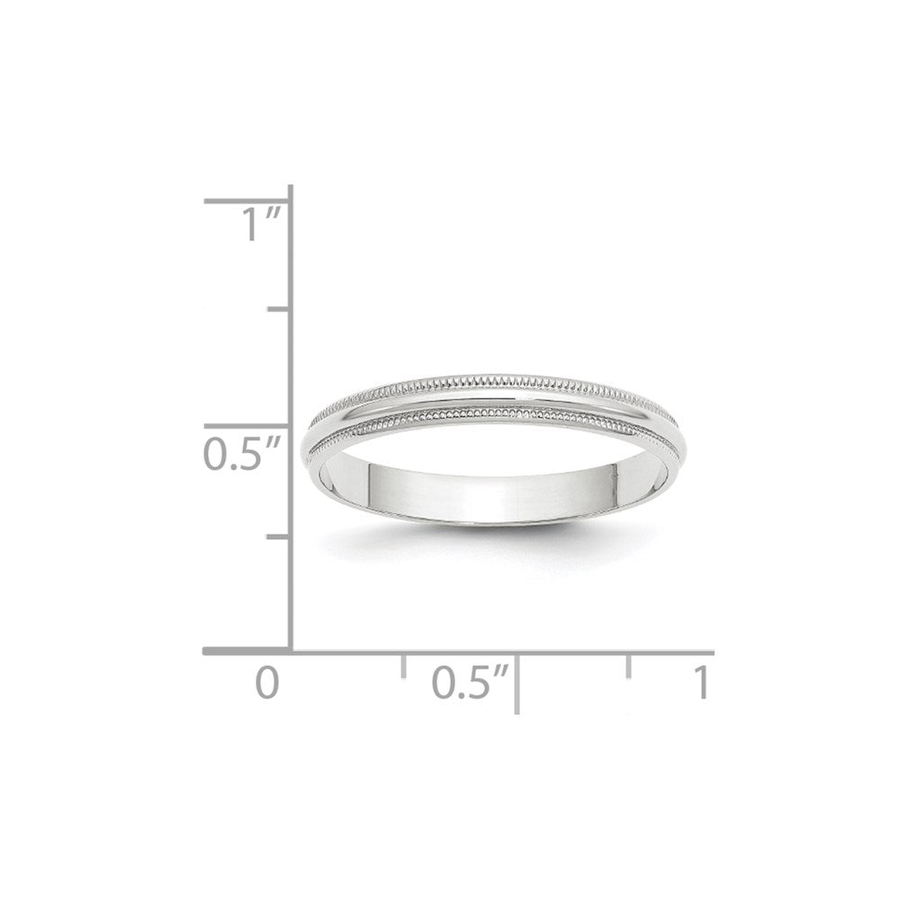 Solid 10K White Gold 3mm Light Weight Milgrain Half Round Men's/Women's Wedding Band Ring Size 7.5