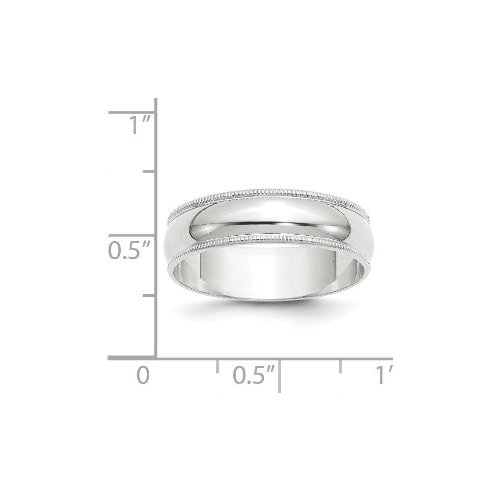 Solid 10K White Gold 6mm Light Weight Milgrain Half Round Men's/Women's Wedding Band Ring Size 7.5