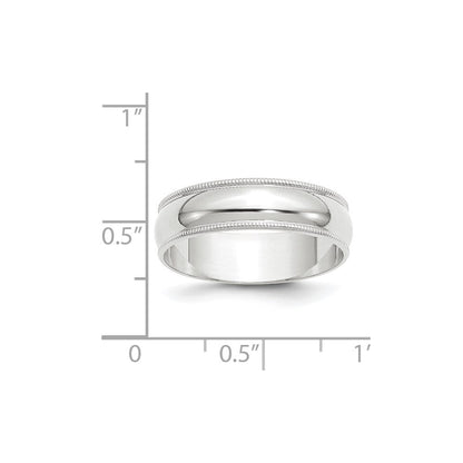 Solid 10K White Gold 6mm Light Weight Milgrain Half Round Men's/Women's Wedding Band Ring Size 5.5