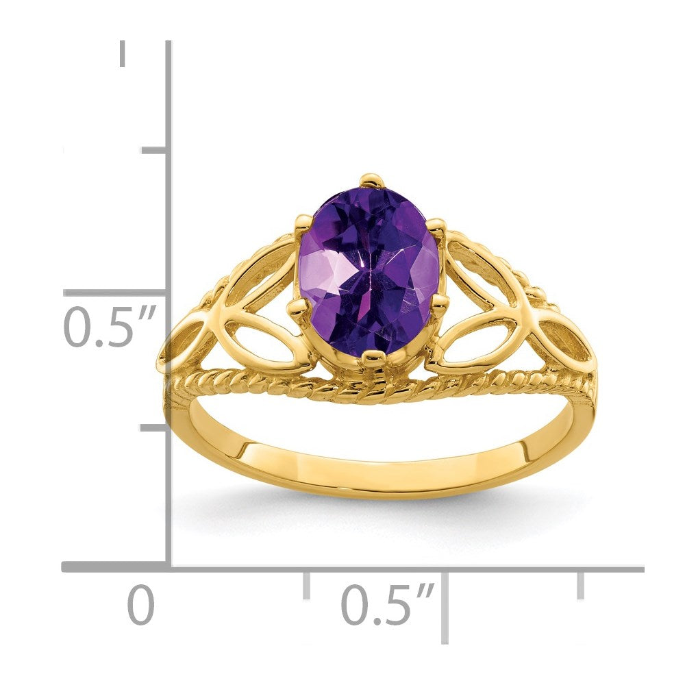 14k yellow gold 8x6mm oval amethyst checker ring x6102ac