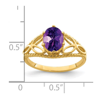 14k yellow gold 8x6mm oval amethyst checker ring x6102ac