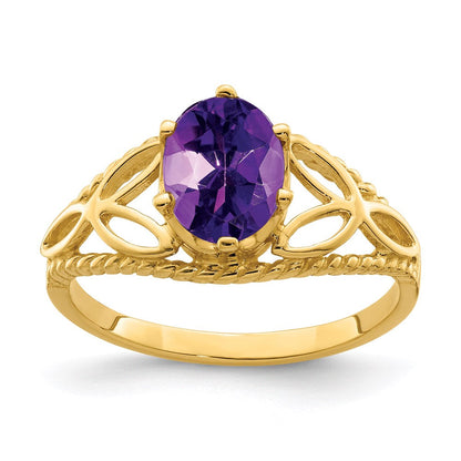 14k yellow gold 8x6mm oval amethyst checker ring x6102ac
