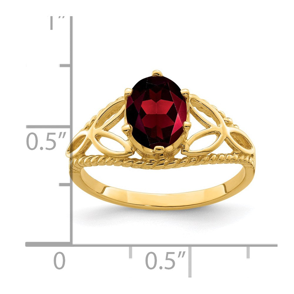 14k yellow gold 8x6mm oval garnet checker ring x6102gc