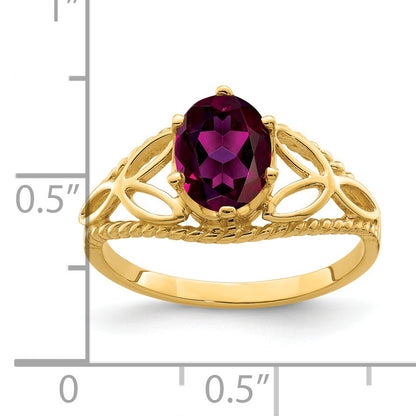 Solid 14k Yellow Gold 8x6mm Oval Rhodolite Simulated Garnet Ring
