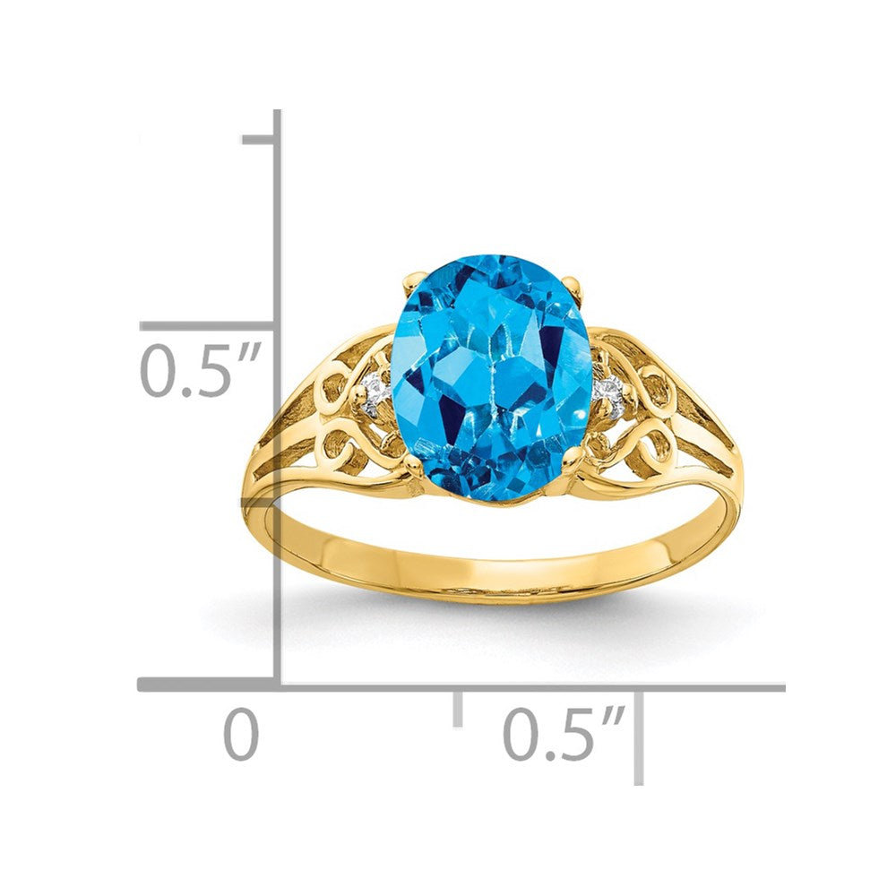 Solid 14k Yellow Gold 9x7mm Oval Simulated Blue Topaz A CZ Ring