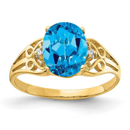 14K Yellow Gold 9x7mm Oval Blue Topaz A Real Diamond ring
