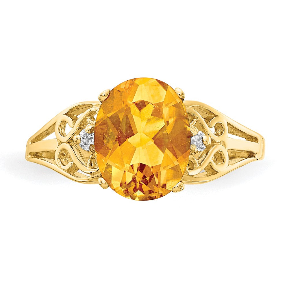 14K Yellow Gold 9x7mm Oval Citrine Checker VS Real Diamond ring