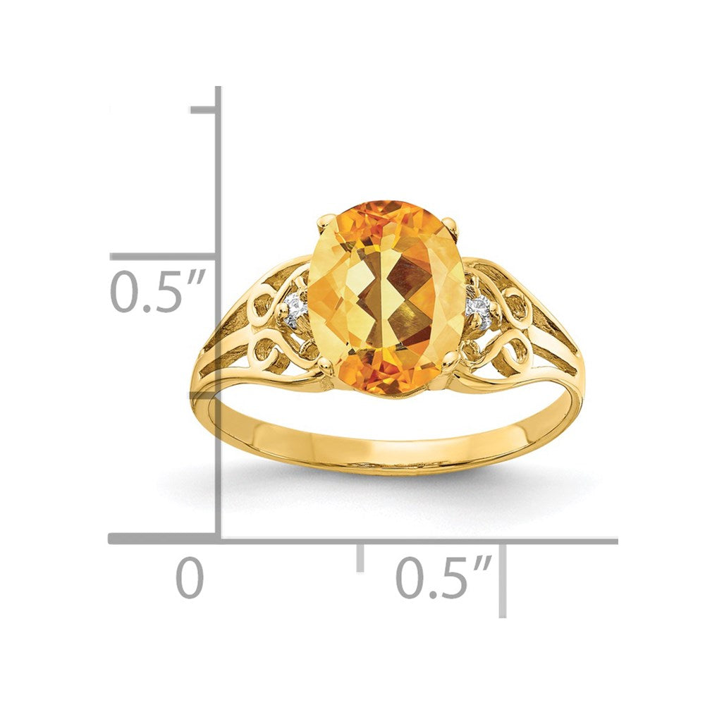 14K Yellow Gold 9x7mm Oval Citrine Checker AA Real Diamond ring