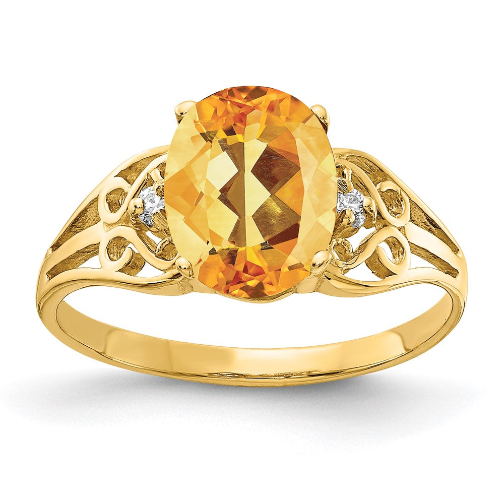14K Yellow Gold 9x7mm Oval Citrine AA Real Diamond ring