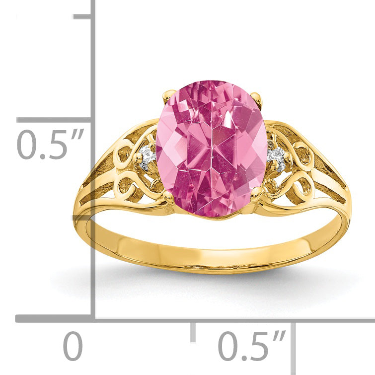 Solid 14k Yellow Gold 9x7mm Oval Simulated Pink Tourmaline AAA CZ Ring