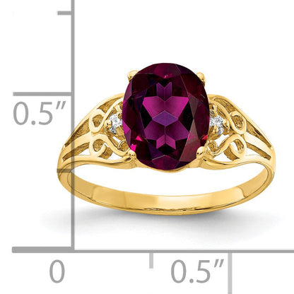 Solid 14k Yellow Gold 9x7mm Oval Rhodolite Simulated Garnet AA CZ Ring