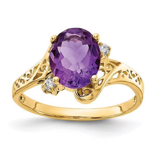 14K Yellow Gold 9x7mm Oval Amethyst A Real Diamond ring
