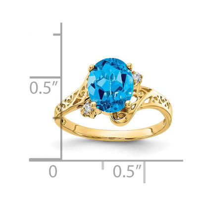 Solid 14k Yellow Gold 9x7mm Oval Simulated Blue Topaz A CZ Ring