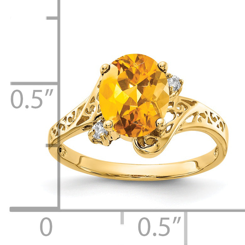 Solid 14k Yellow Gold 9x7mm Oval Simulated Citrine AA CZ Ring