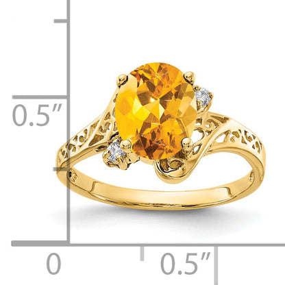 Solid 14k Yellow Gold 9x7mm Oval Simulated Citrine AAA CZ Ring