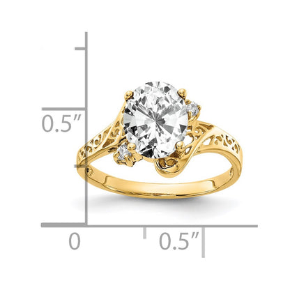 14K Yellow Gold 9x7mm Oval Cubic Zirconia A Real Diamond ring