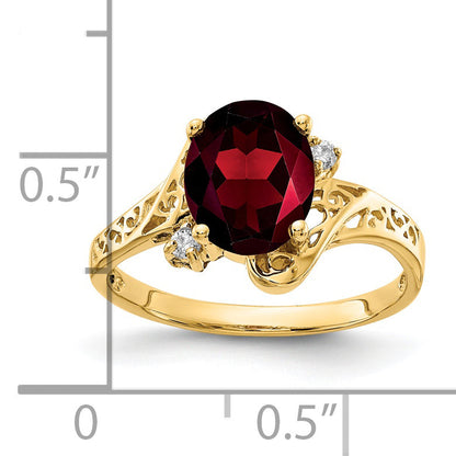 Solid 14k Yellow Gold 9x7mm Oval Simulated Garnet AAA CZ Ring