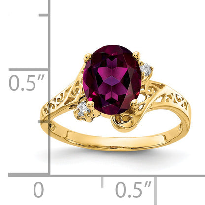Solid 14k Yellow Gold 9x7mm Oval Rhodolite Simulated Garnet AA CZ Ring