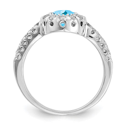 14k White Gold 5mm Blue Topaz Checker AA Real Diamond ring