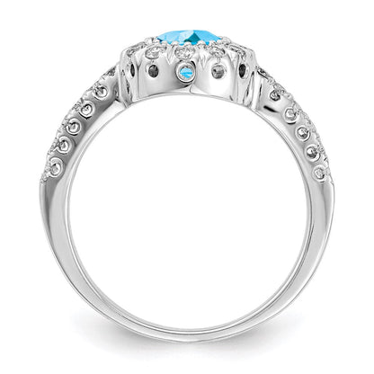 14k White Gold 5mm Blue Topaz A Real Diamond ring